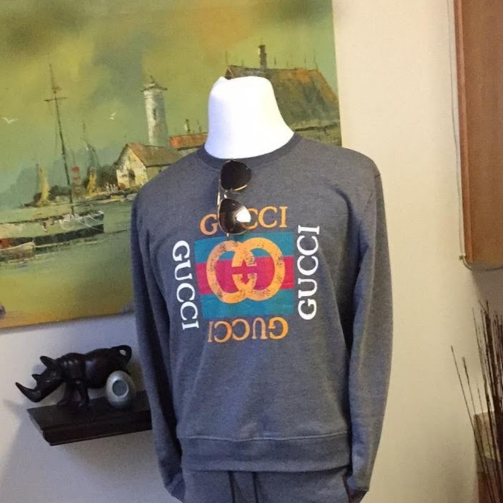 Gucci Gray Graphic Print Sweater Small
